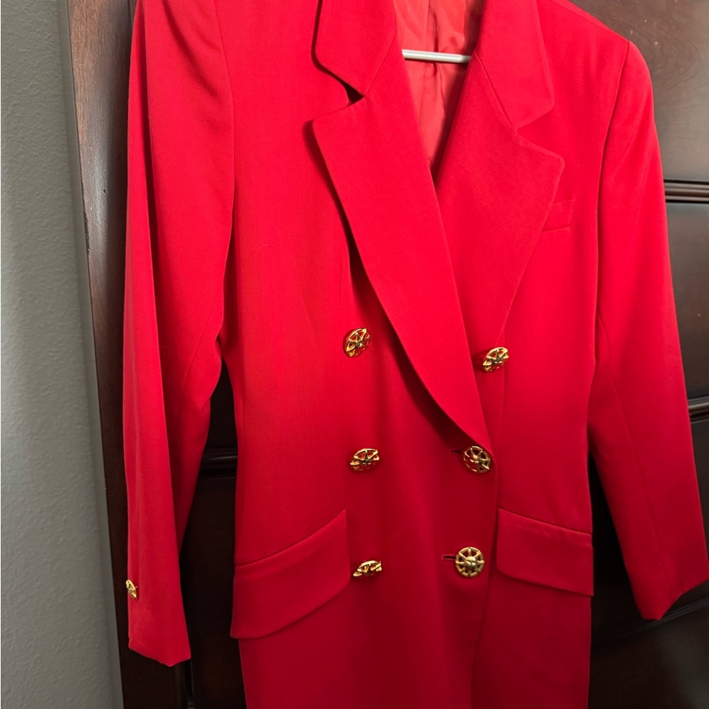Tahari Red Double-Breasted Blazer with Wide Lapels